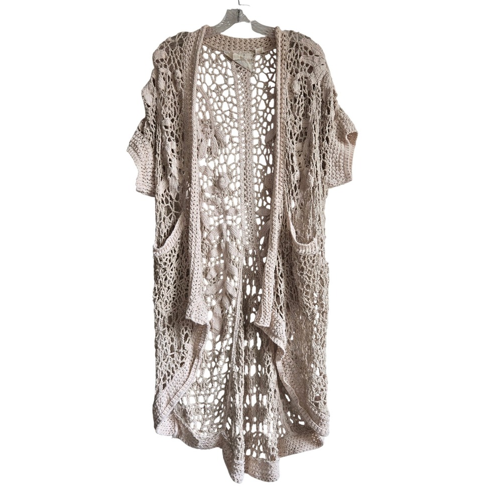 Angel of the North M Crochet Duster Cardigan Womens Cream Excellent Boho Floral